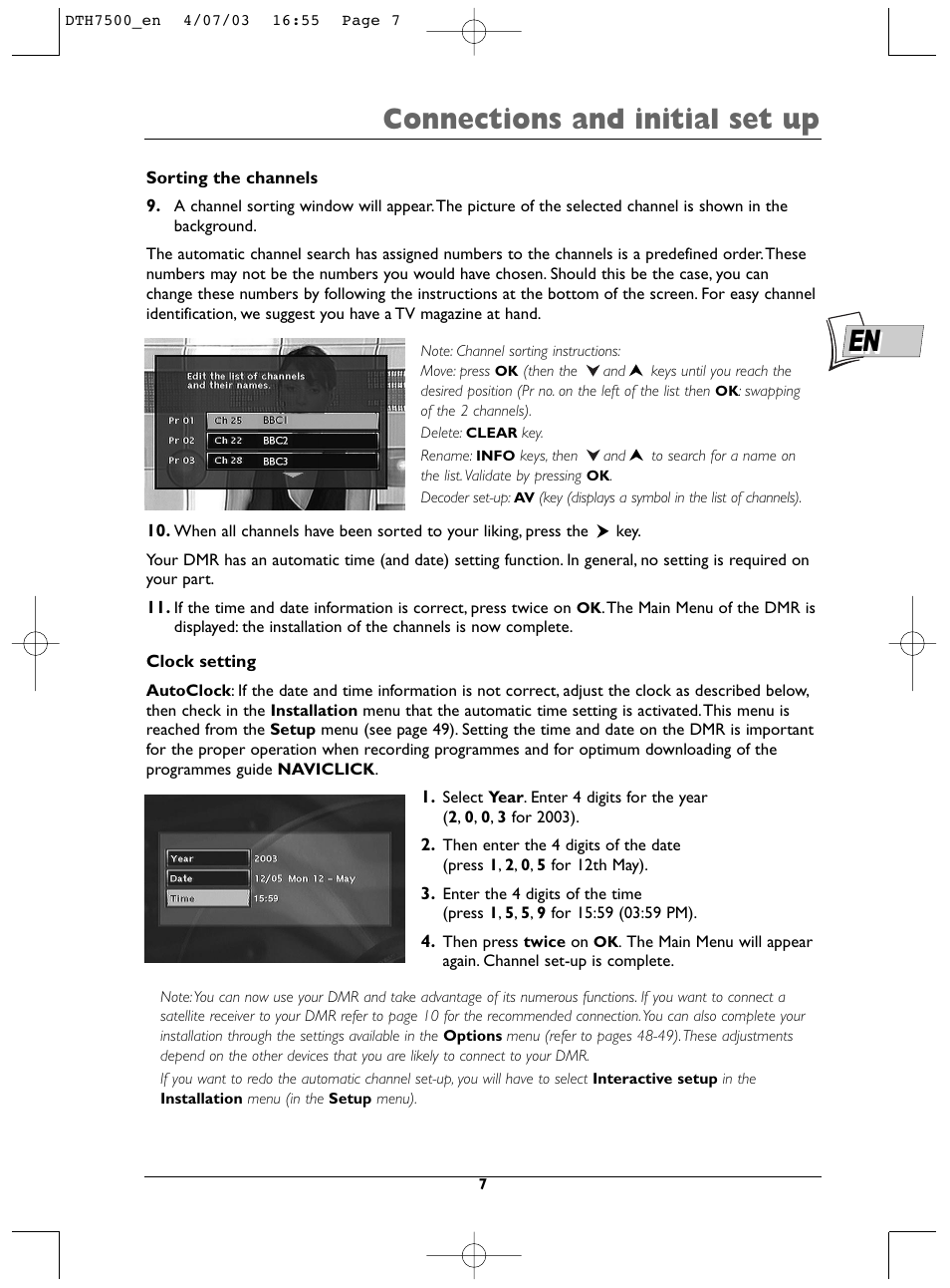 Connections and initial set up | Technicolor - Thomson DTH7500 User Manual | Page 7 / 57