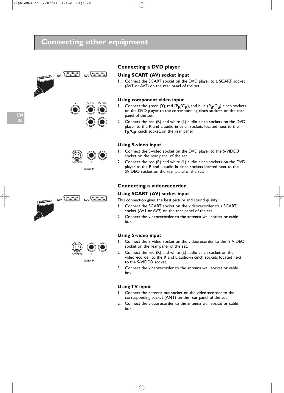 Connecting other equipment | Technicolor - Thomson 42PB120S4 User Manual | Page 20 / 27