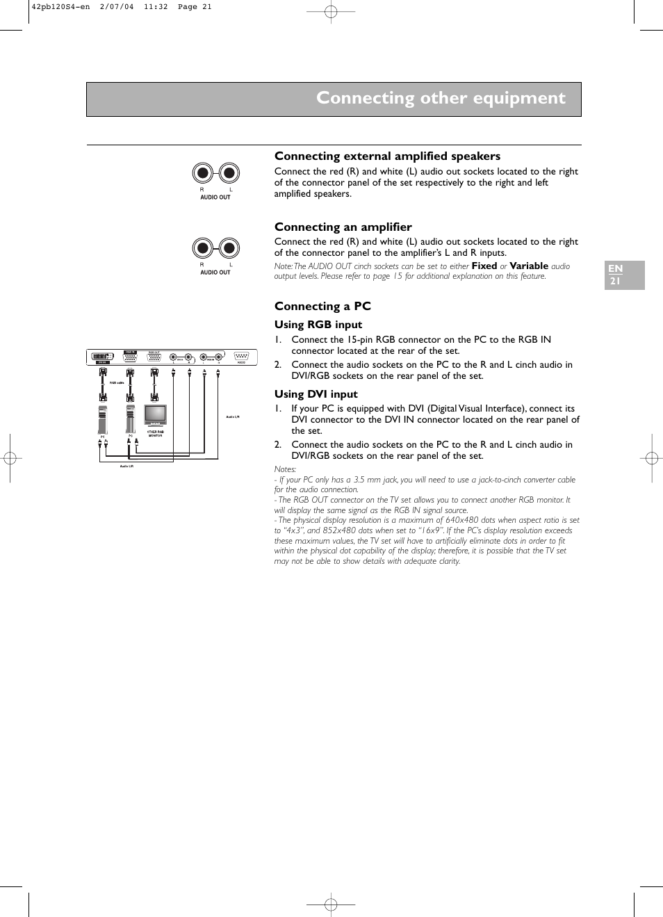 Connecting other equipment | Technicolor - Thomson 42PB120S4 User Manual | Page 21 / 27