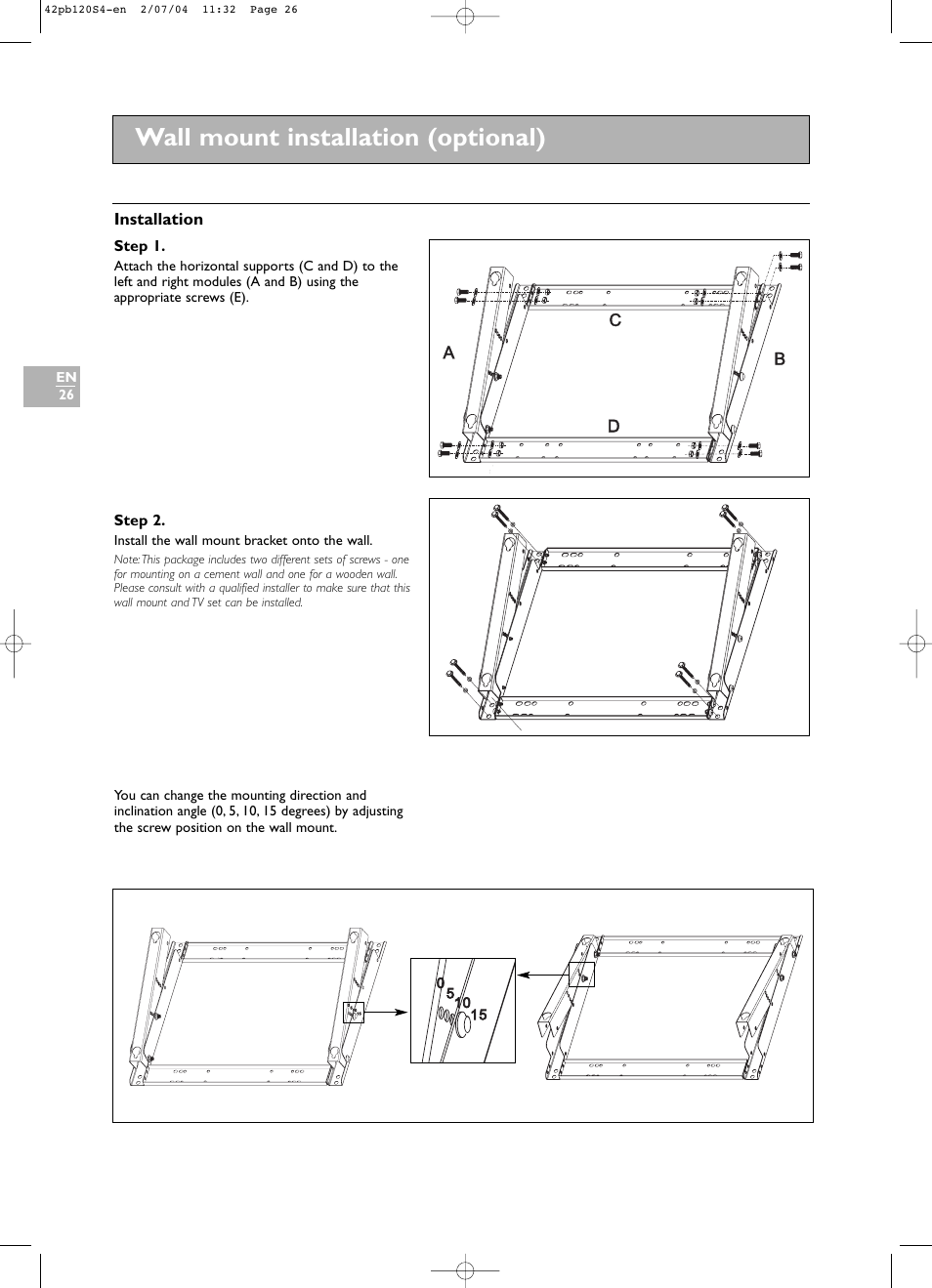 Wall mount installation (optional) | Technicolor - Thomson 42PB120S4 User Manual | Page 26 / 27