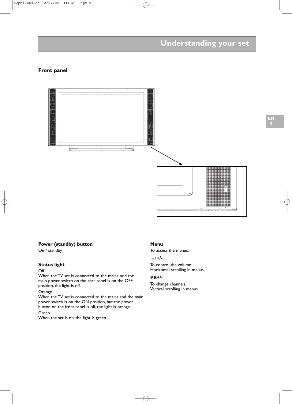 Understanding your set | Technicolor - Thomson 42PB120S4 User Manual | Page 5 / 27