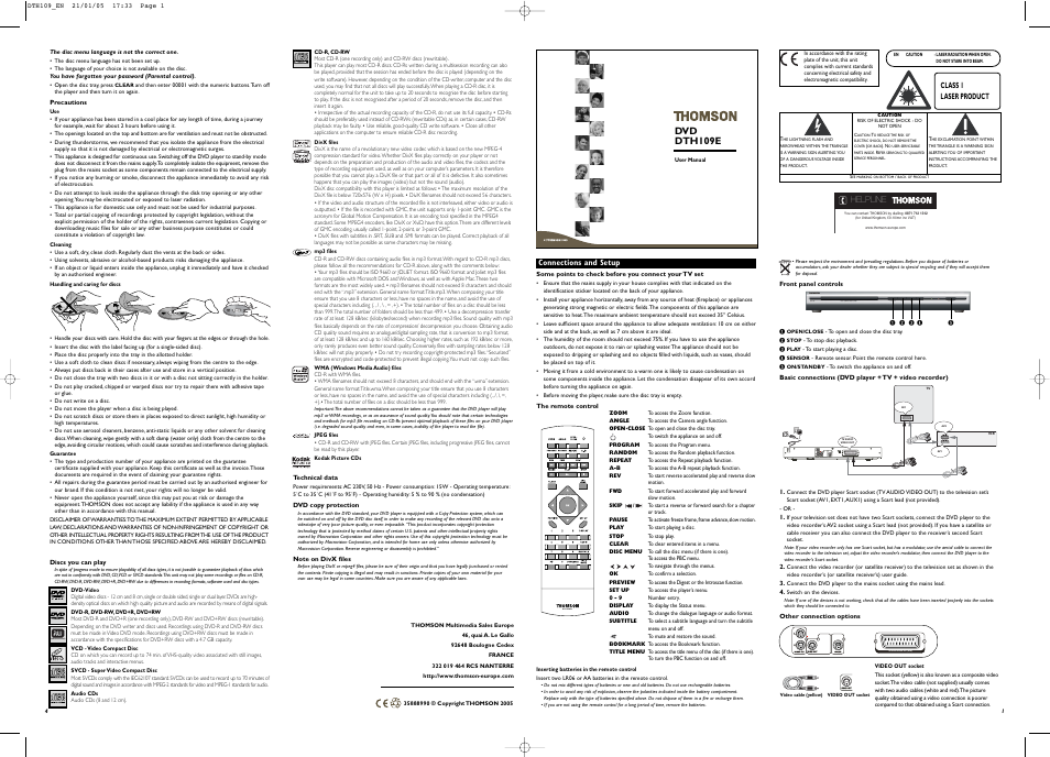 Technicolor - Thomson DTH109E User Manual | 2 pages