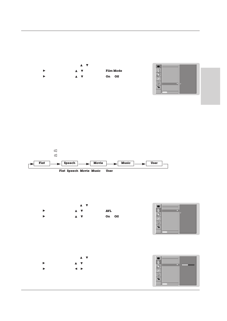 Sound menu options, Owner’s manual 17 operation english, Adjusting sound control (user option) | Avl (auto volume leveler), Film mode | Technicolor - Thomson 42 WM 03 L User Manual | Page 17 / 33