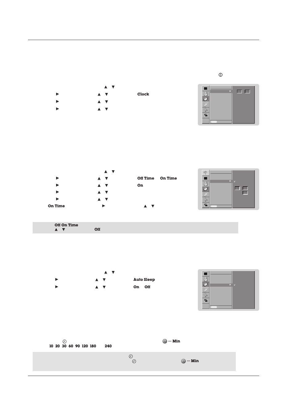 Time menu options ime menu options, 18 plasma monitor operation, Sleep timer | Setting the on/off timer, Auto sleep, Setting the clock | Technicolor - Thomson 42 WM 03 L User Manual | Page 18 / 33