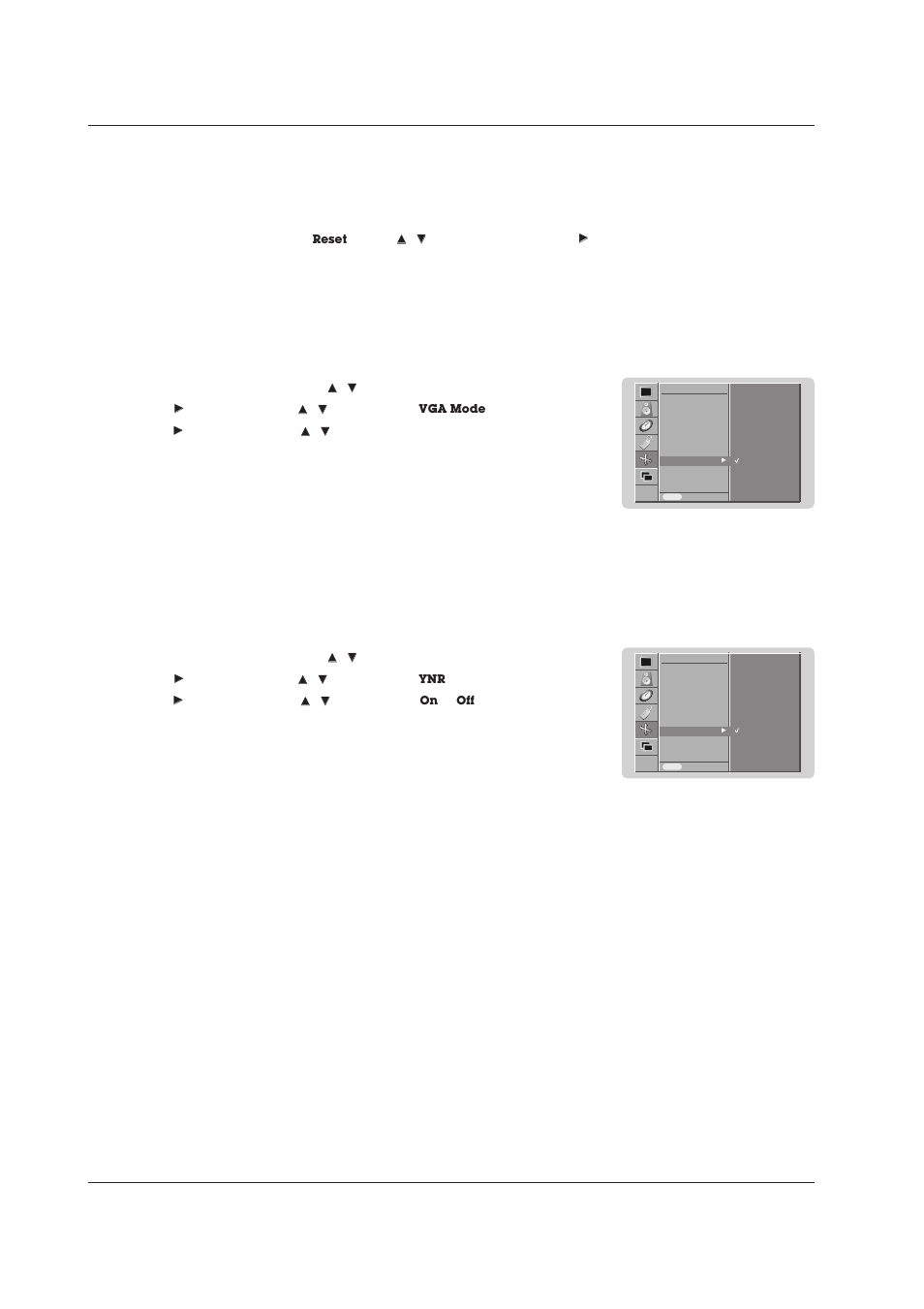 Screen menu options, 22 plasma monitor operation, Selecting wide vga mode (rgb, dvi mode only) | Initializing (reset to original factory value) | Technicolor - Thomson 42 WM 03 L User Manual | Page 22 / 33