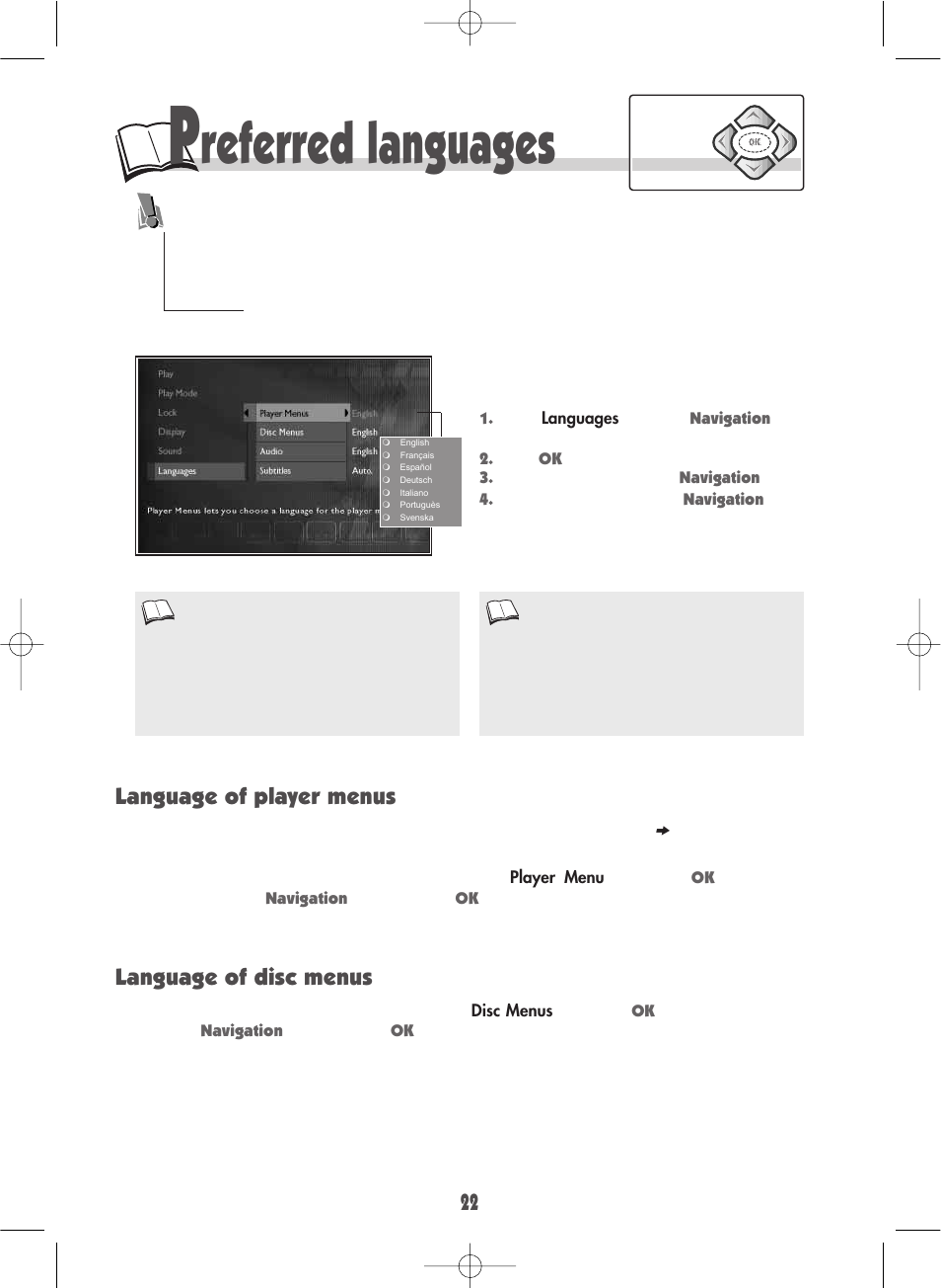 Referred languages, Language of player menus, Language of disc menus | Technicolor - Thomson DTH190 User Manual | Page 22 / 24