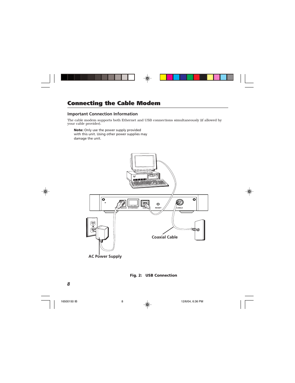 Connecting the cable modem | Technicolor - Thomson Thomson CABLE MODEM User Manual | Page 10 / 35