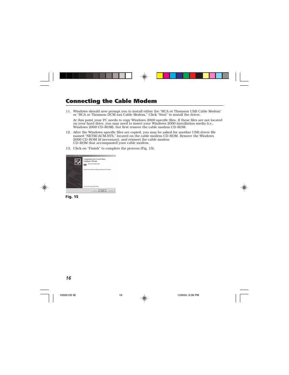 Connecting the cable modem | Technicolor - Thomson Thomson CABLE MODEM User Manual | Page 18 / 35