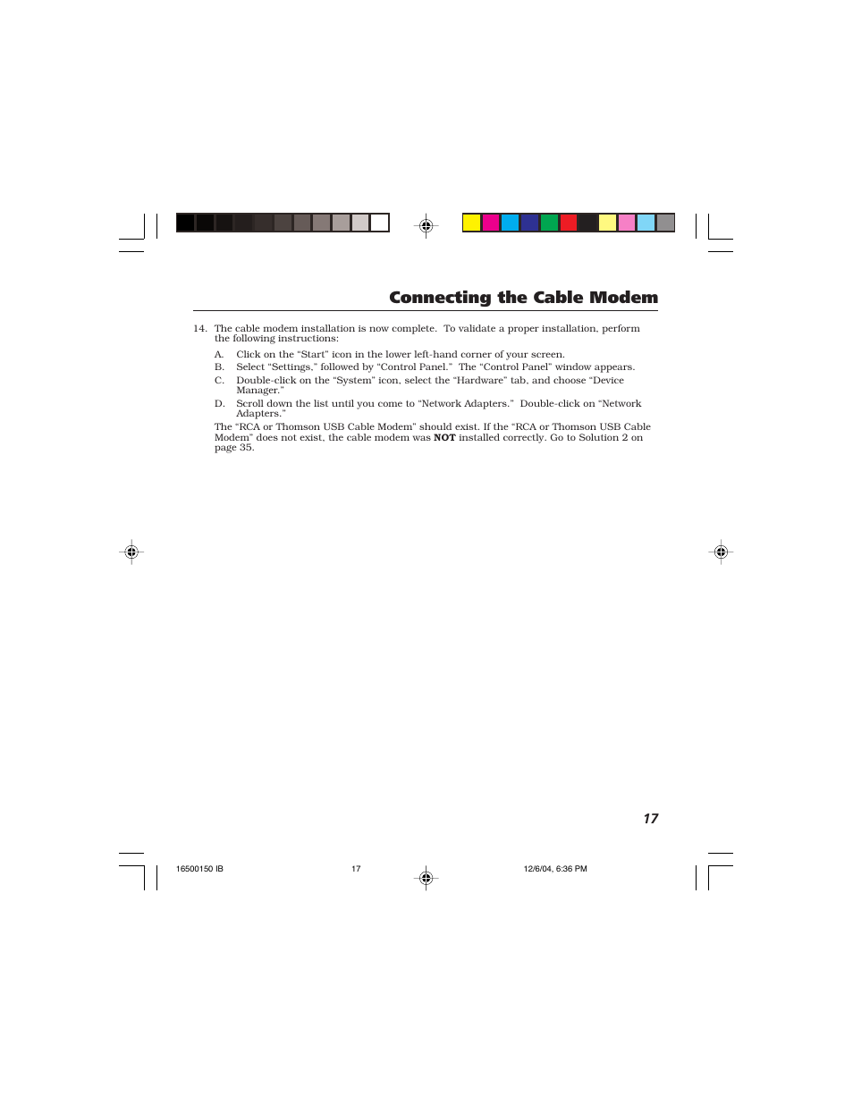 Connecting the cable modem | Technicolor - Thomson Thomson CABLE MODEM User Manual | Page 19 / 35