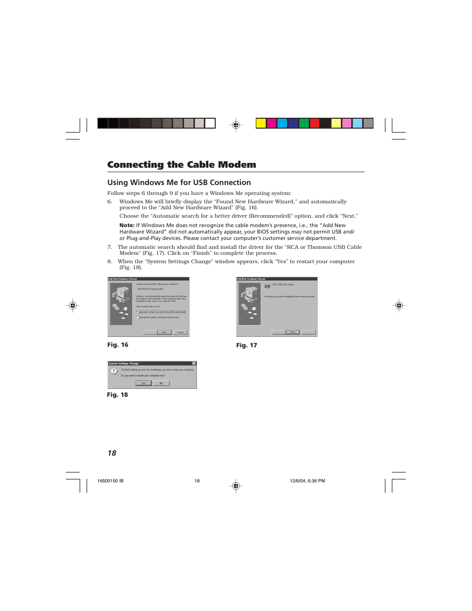 Connecting the cable modem, Using windows me for usb connection | Technicolor - Thomson Thomson CABLE MODEM User Manual | Page 20 / 35