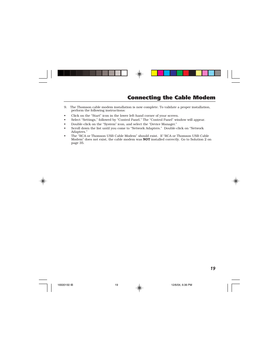 Connecting the cable modem | Technicolor - Thomson Thomson CABLE MODEM User Manual | Page 21 / 35