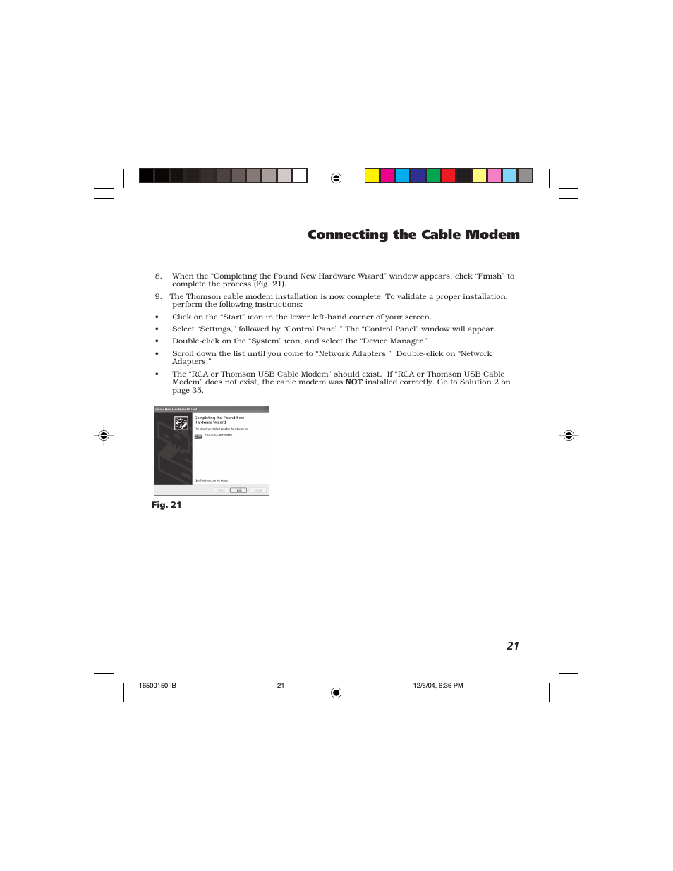 Connecting the cable modem | Technicolor - Thomson Thomson CABLE MODEM User Manual | Page 23 / 35