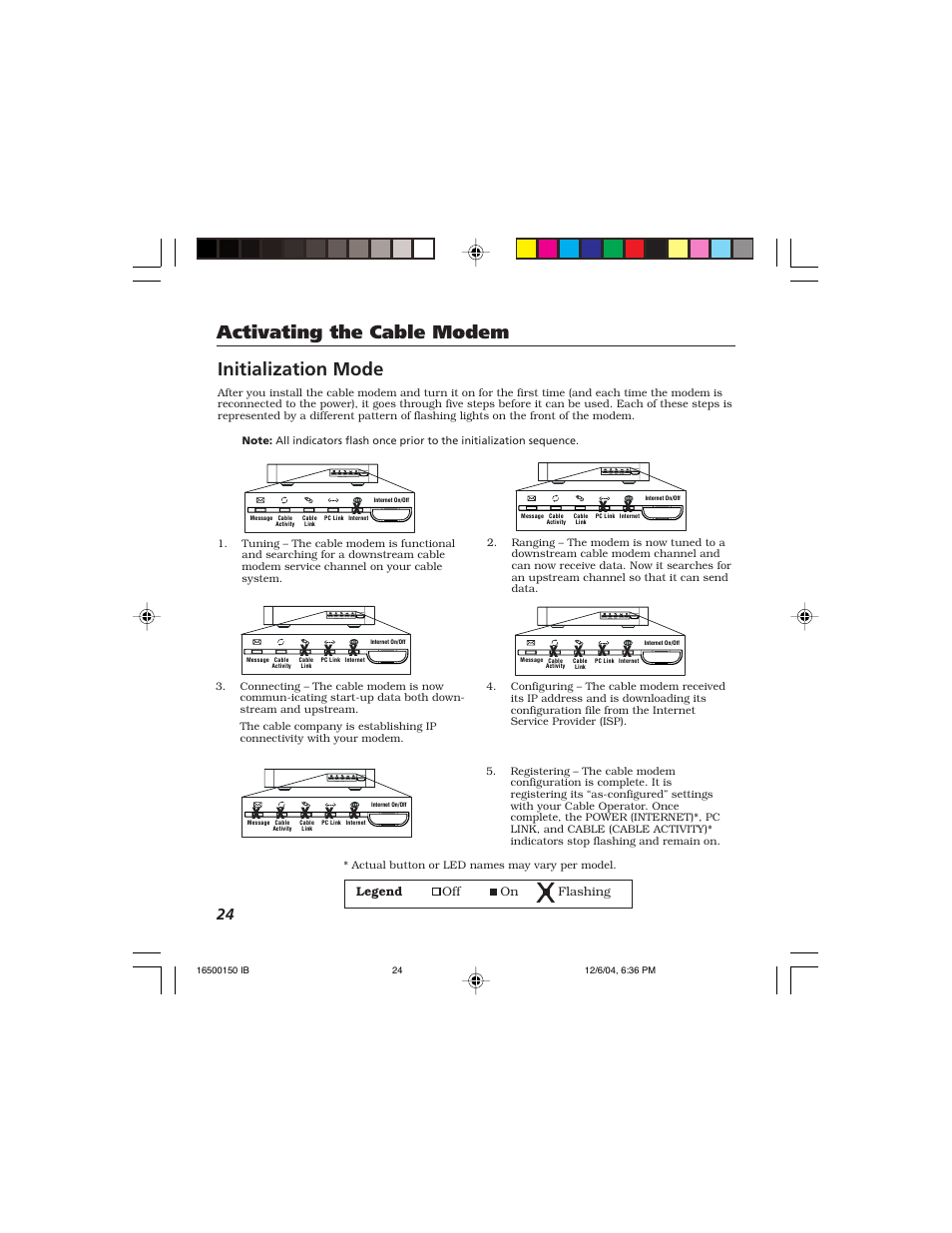 Activating the cable modem, Initialization mode | Technicolor - Thomson Thomson CABLE MODEM User Manual | Page 26 / 35