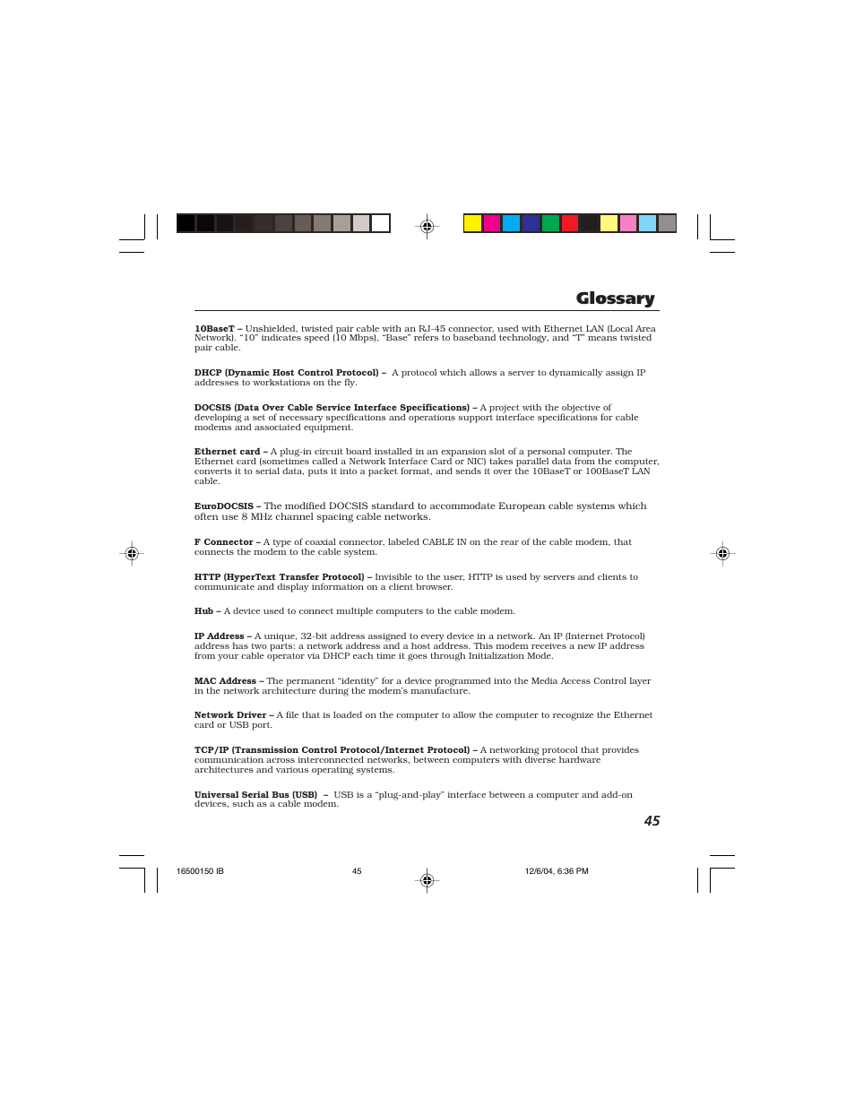 Glossary | Technicolor - Thomson Thomson CABLE MODEM User Manual | Page 34 / 35