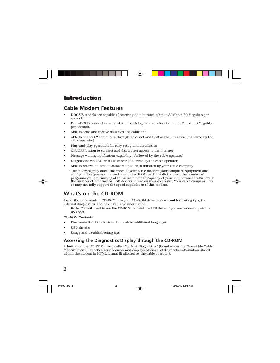 Introduction cable modem features, What’s on the cd-rom | Technicolor - Thomson Thomson CABLE MODEM User Manual | Page 4 / 35