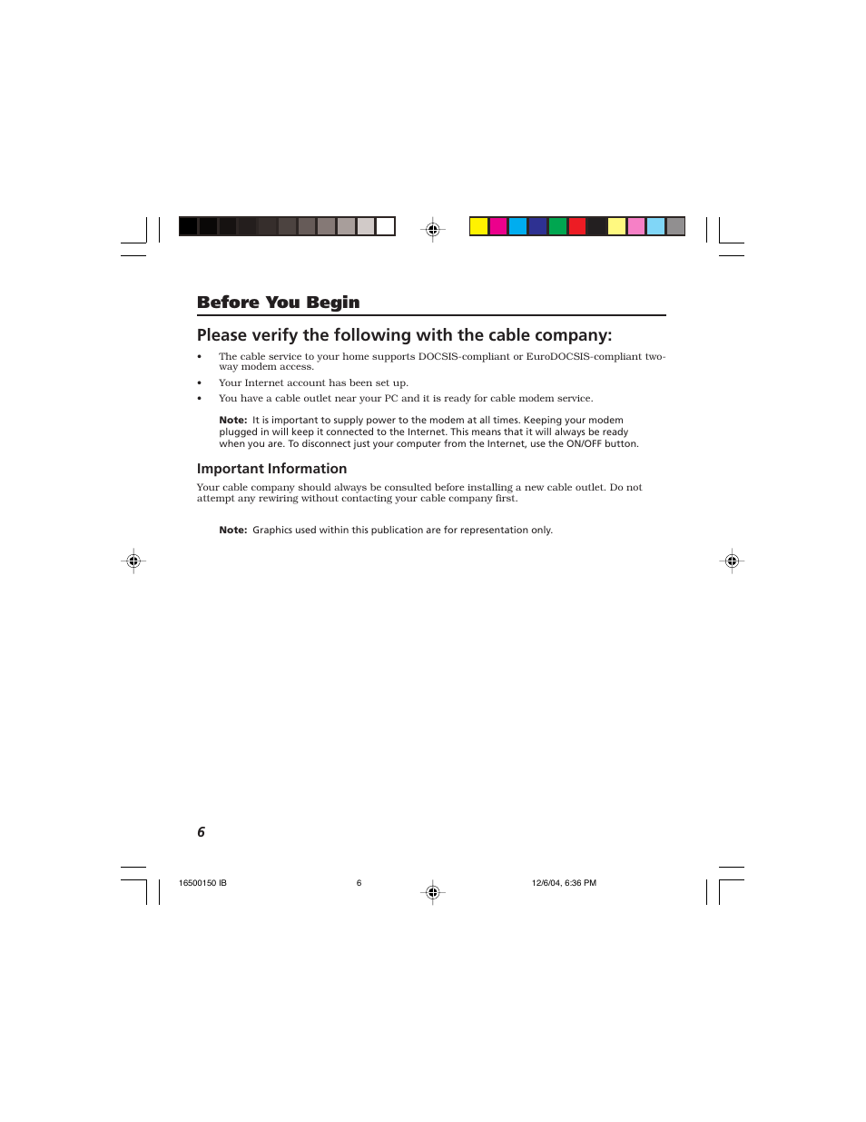 Please verify the following with the cable company, Before you begin, Important information | Technicolor - Thomson Thomson CABLE MODEM User Manual | Page 8 / 35