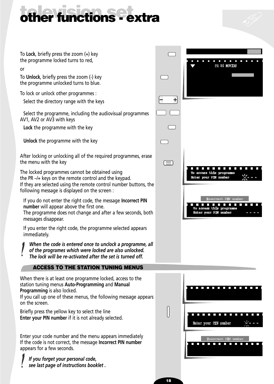 Access to the station tuning menus, Television set, Other functions - extra | Technicolor - Thomson 28DT68L User Manual | Page 18 / 27
