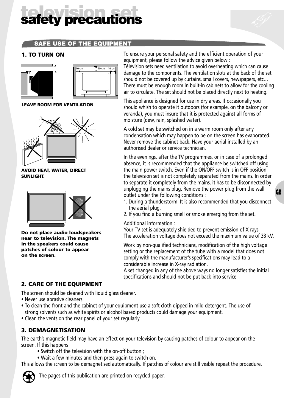 Safety precautions, Television set | Technicolor - Thomson 28DT68L User Manual | Page 3 / 27