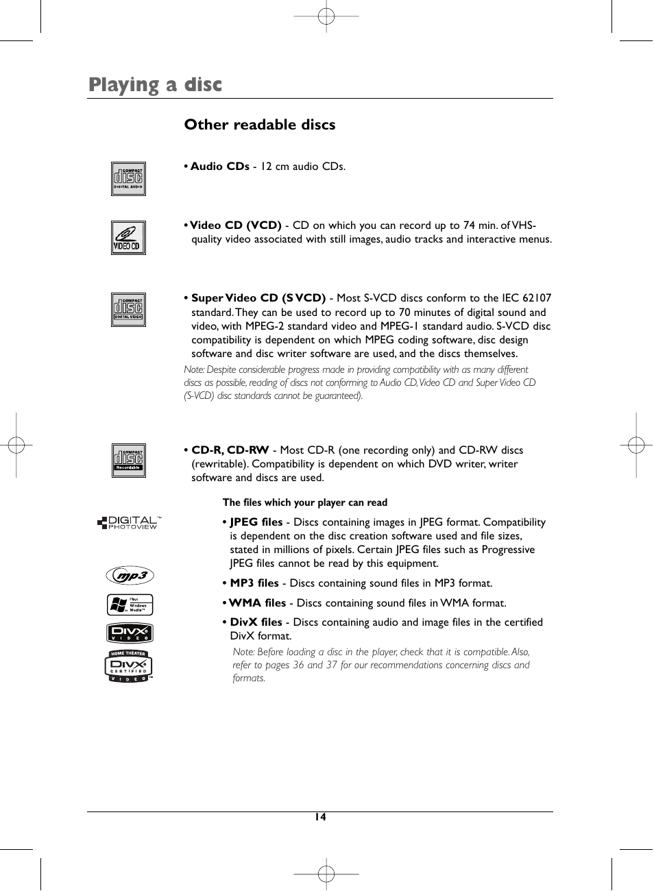Playing a disc, Other readable discs | Technicolor - Thomson DTH720 User Manual | Page 14 / 38