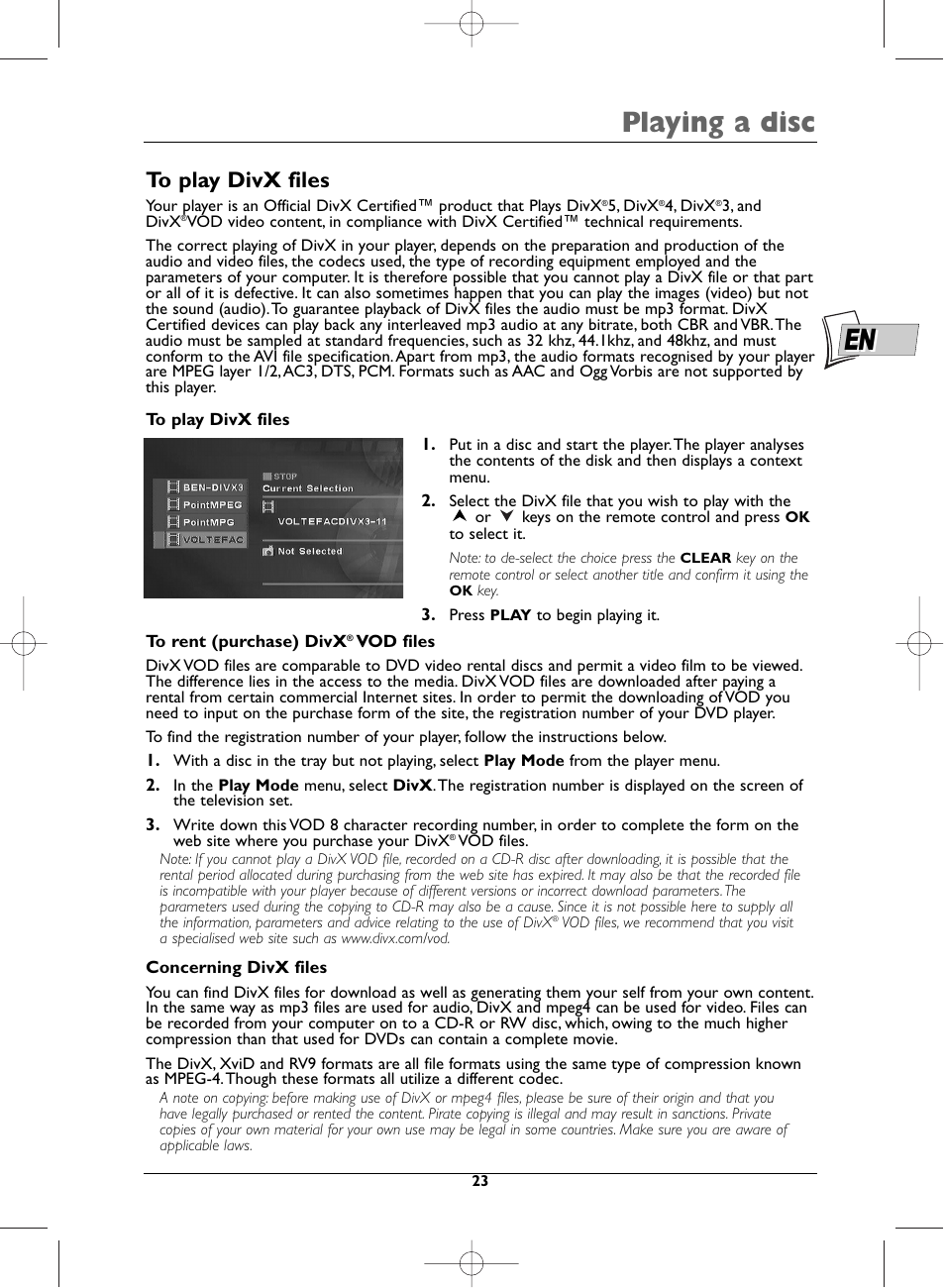 Playing a disc | Technicolor - Thomson DTH720 User Manual | Page 23 / 38