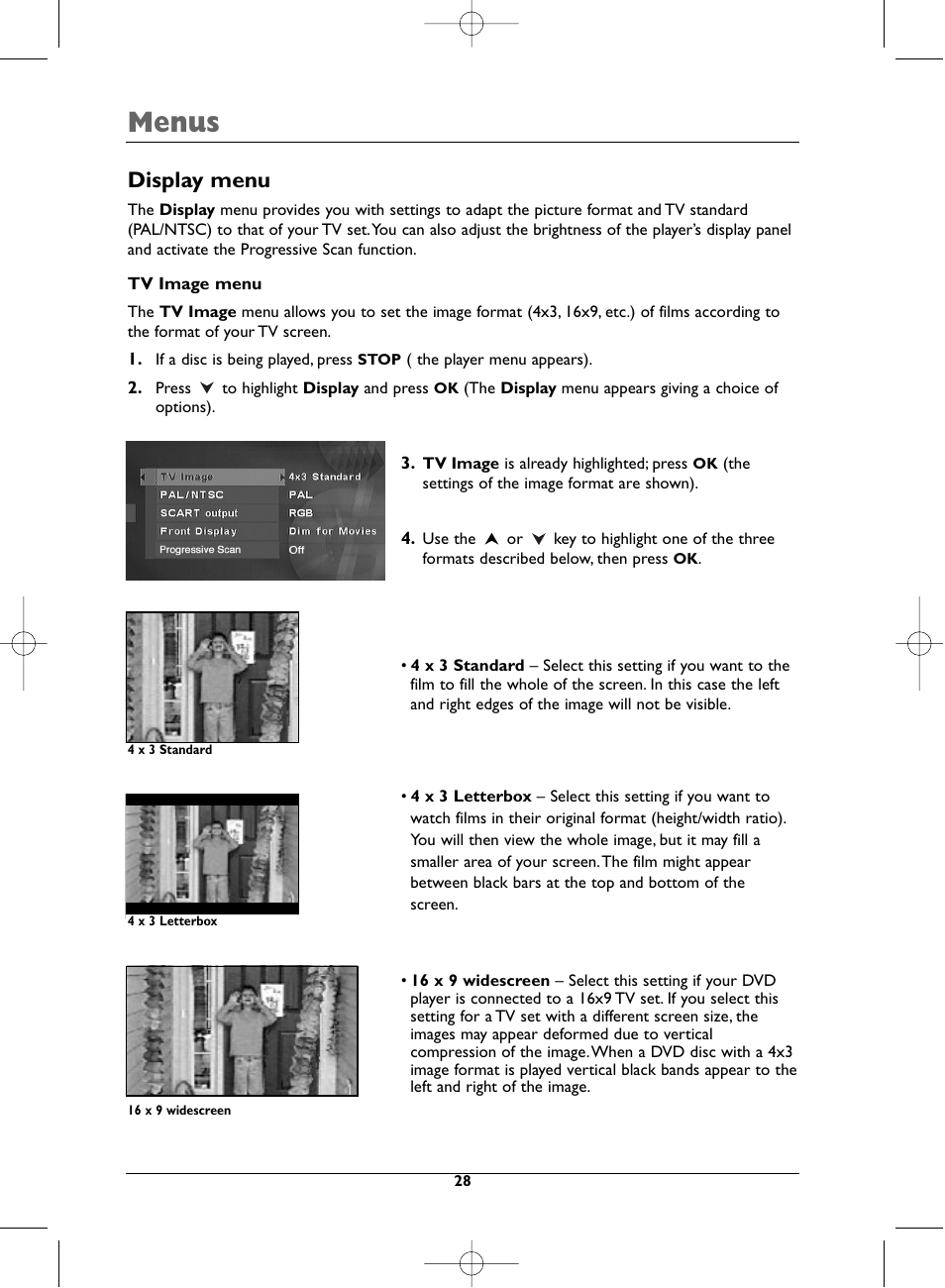Menus, Display menu | Technicolor - Thomson DTH720 User Manual | Page 28 / 38