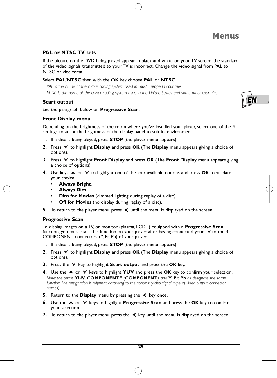 Menus | Technicolor - Thomson DTH720 User Manual | Page 29 / 38