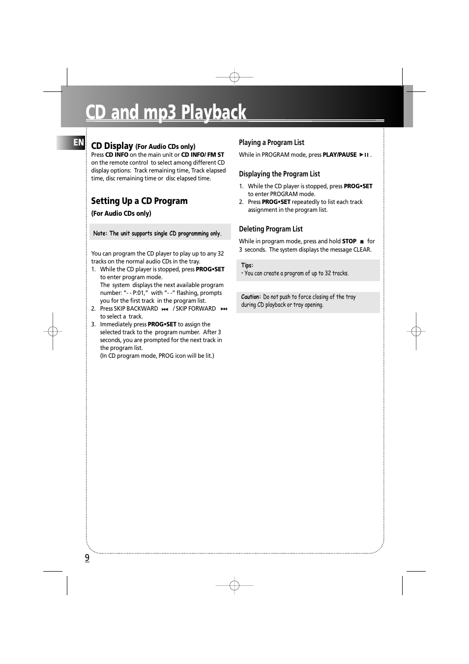 Cd and mp3 playback, En cd display, Setting up a cd program | Technicolor - Thomson MS6000 User Manual | Page 14 / 23