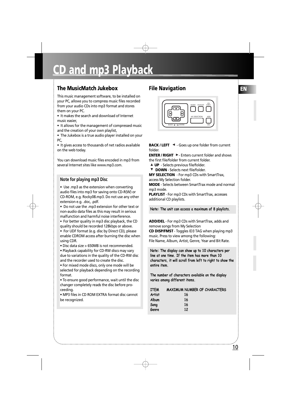 Cd and mp3 playback, En the musicmatch jukebox, File navigation | Technicolor - Thomson MS6000 User Manual | Page 15 / 23