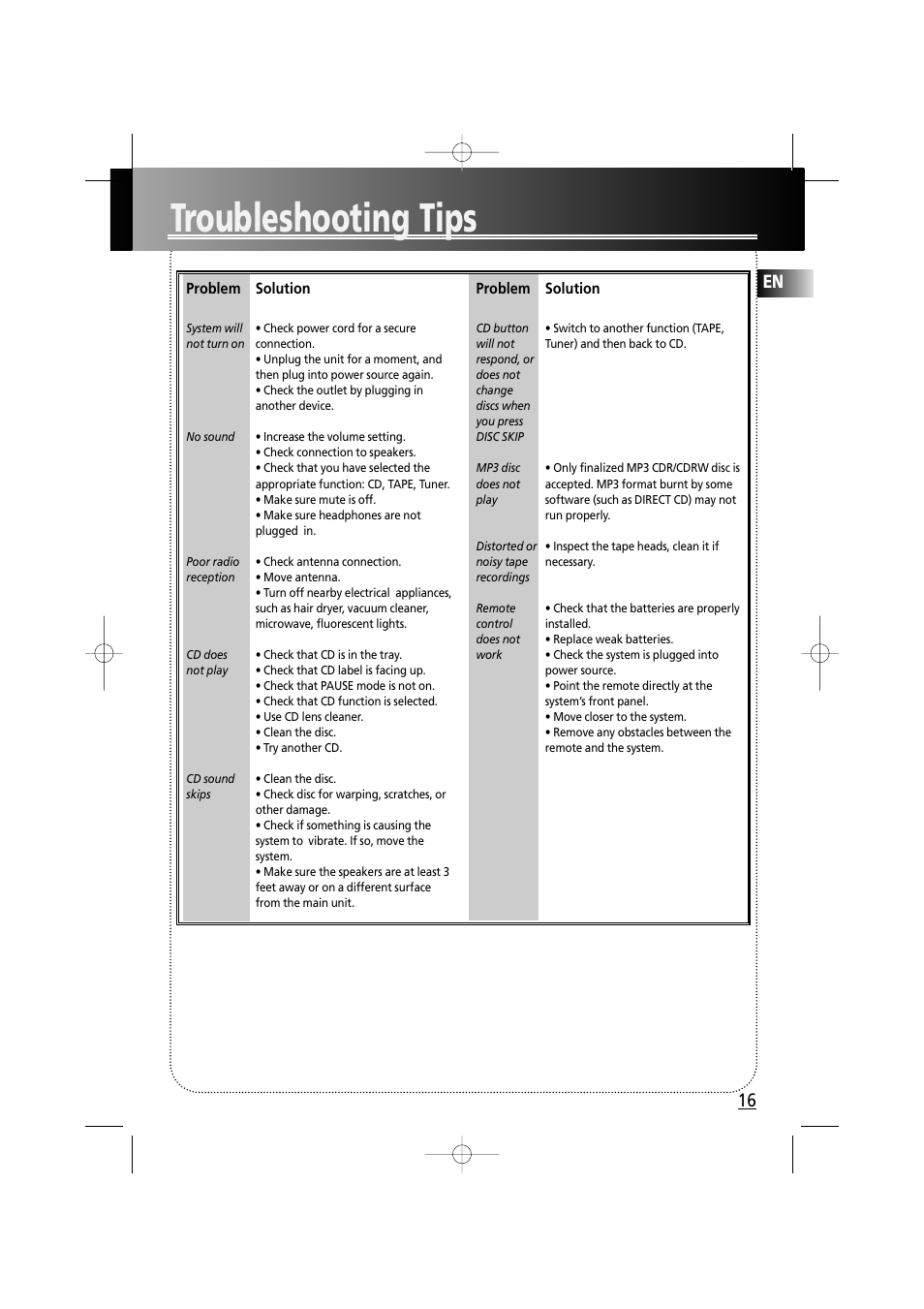 Troubleshooting tips, En 16 | Technicolor - Thomson MS6000 User Manual | Page 21 / 23