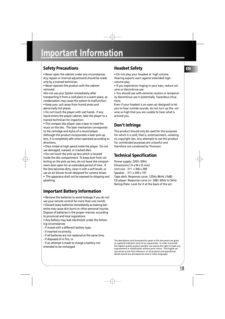 Important information | Technicolor - Thomson MS6000 User Manual | Page 23 / 23