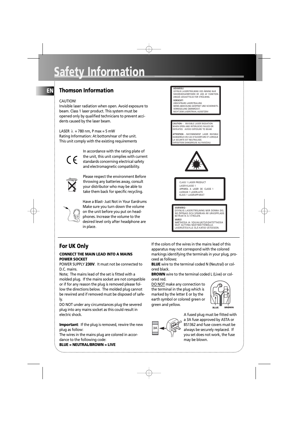 Safety information, Thomson information, For uk only | Technicolor - Thomson MS6000 User Manual | Page 4 / 23