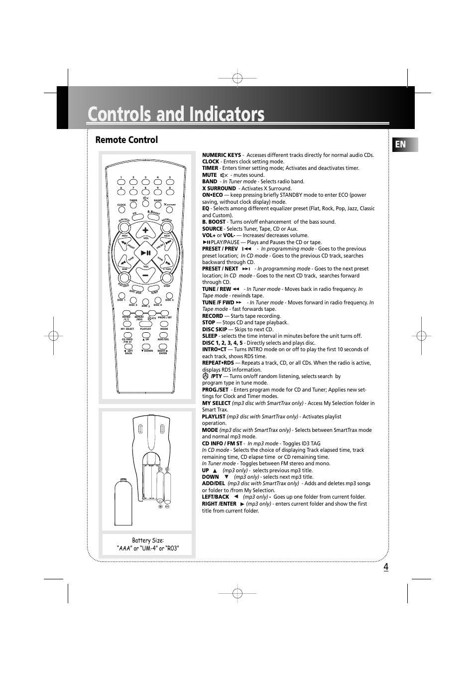 Controls and indicators, En 4, Remote control | Technicolor - Thomson MS6000 User Manual | Page 9 / 23