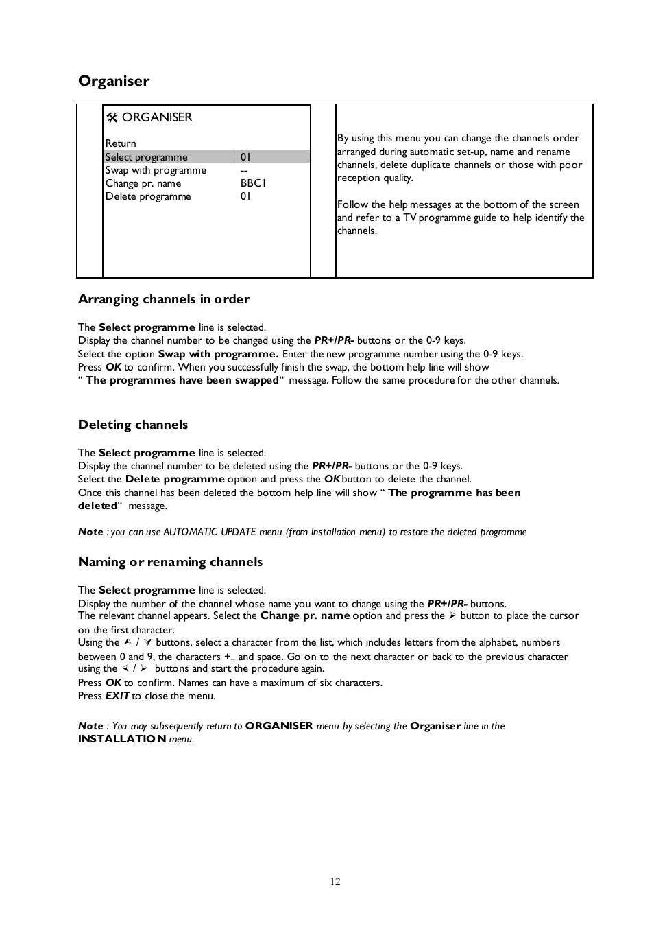 Organiser | Technicolor - Thomson 27LCDB03B User Manual | Page 12 / 25