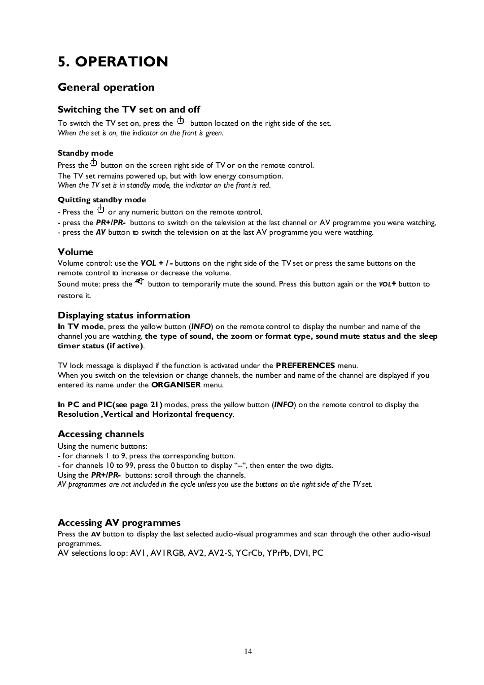 Operation, General operation | Technicolor - Thomson 27LCDB03B User Manual | Page 14 / 25
