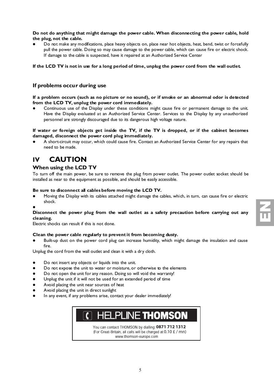 Caution, If problems occur during use, When using the lcd tv | Technicolor - Thomson 27LCDB03B User Manual | Page 5 / 25
