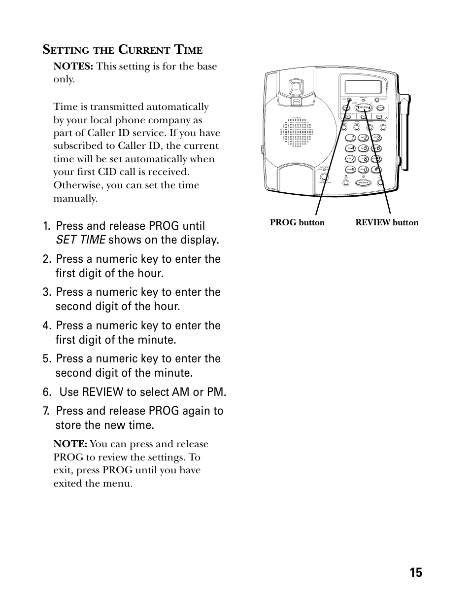 Setting the current time, Etting, Urrent | Prog button review button | Technicolor - Thomson 26955 User Manual | Page 15 / 72