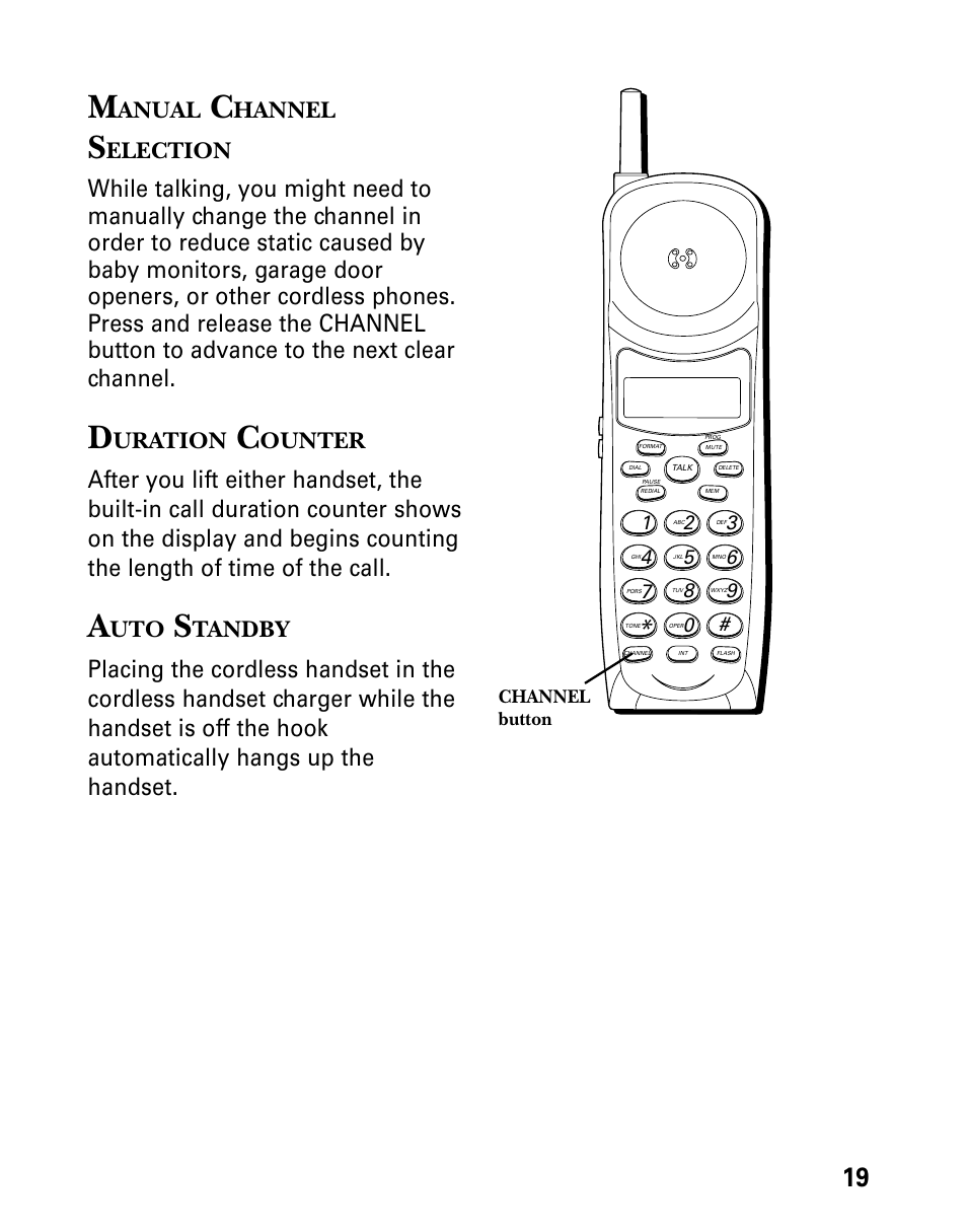 Manual channel selection, Duration counter, Auto standby | Anual, Hannel, Election, Uration, Ounter, Tandby | Technicolor - Thomson 26955 User Manual | Page 19 / 72