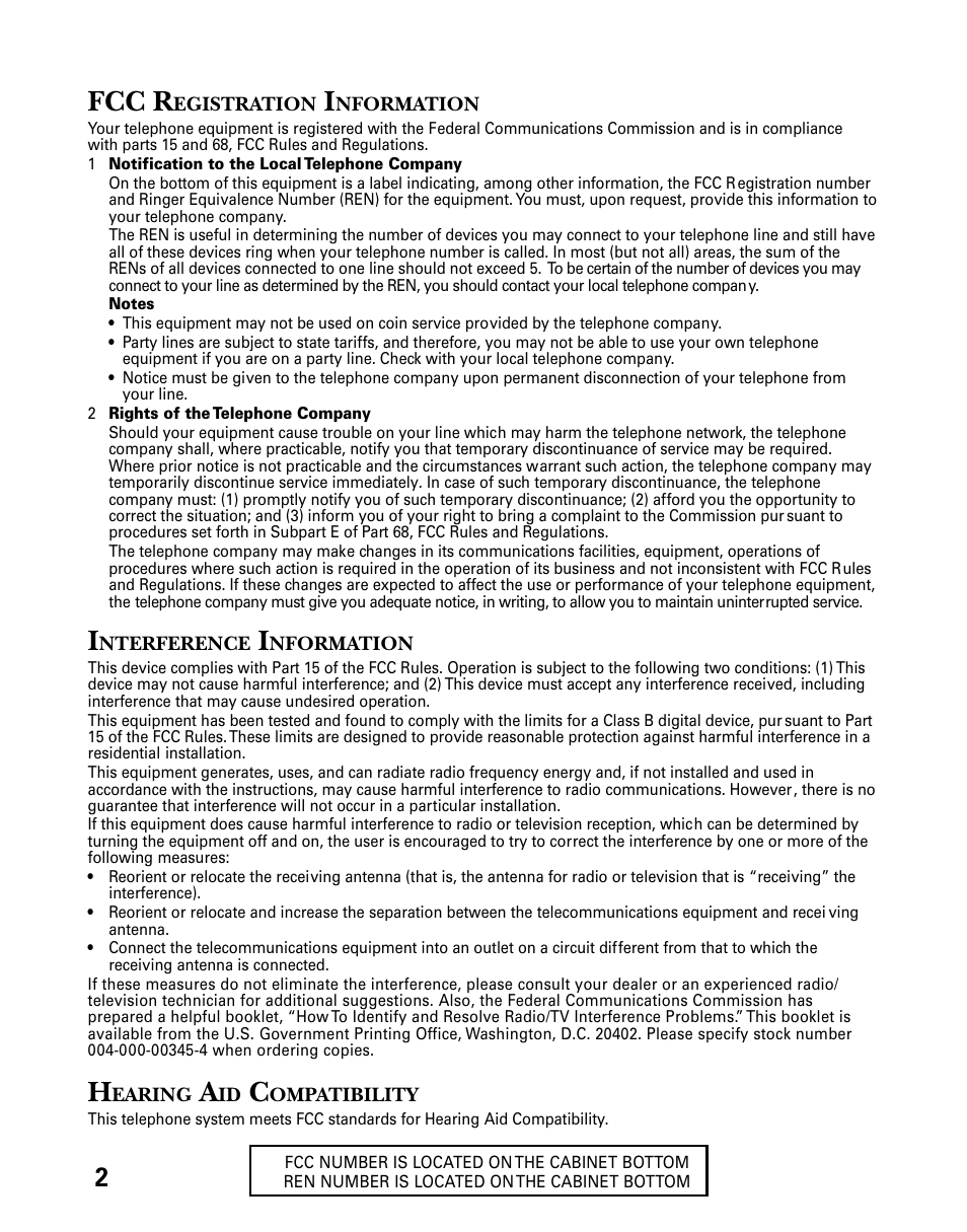 Fcc registration information, Interference information, Hearing aid compatibility | Fcc r | Technicolor - Thomson 26955 User Manual | Page 2 / 72