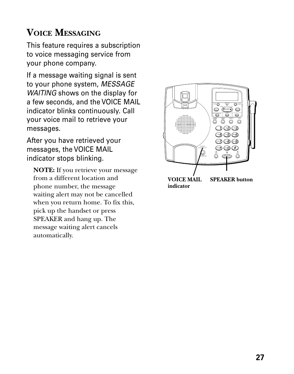 Voice messaging, Oice, Essaging | Speaker button voice mail indicator | Technicolor - Thomson 26955 User Manual | Page 27 / 72