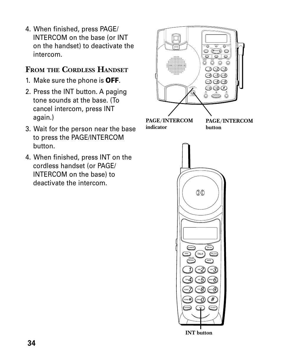 Ordless, Andset, Int button | Page/intercom indicator page/intercom button | Technicolor - Thomson 26955 User Manual | Page 34 / 72