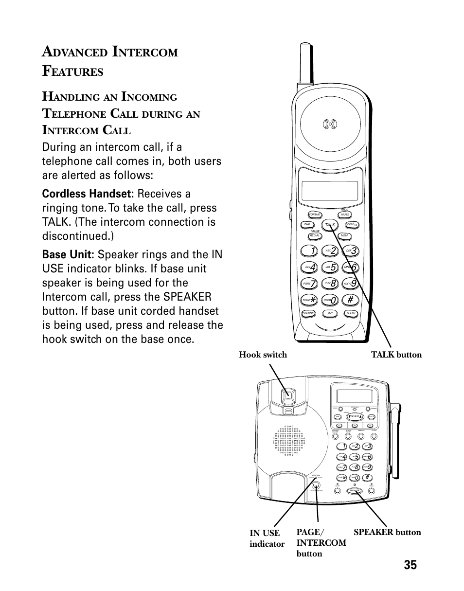 Advanced intercom features, Dvanced, Ntercom | Eatures, Andling, Ncoming, Elephone, During | Technicolor - Thomson 26955 User Manual | Page 35 / 72