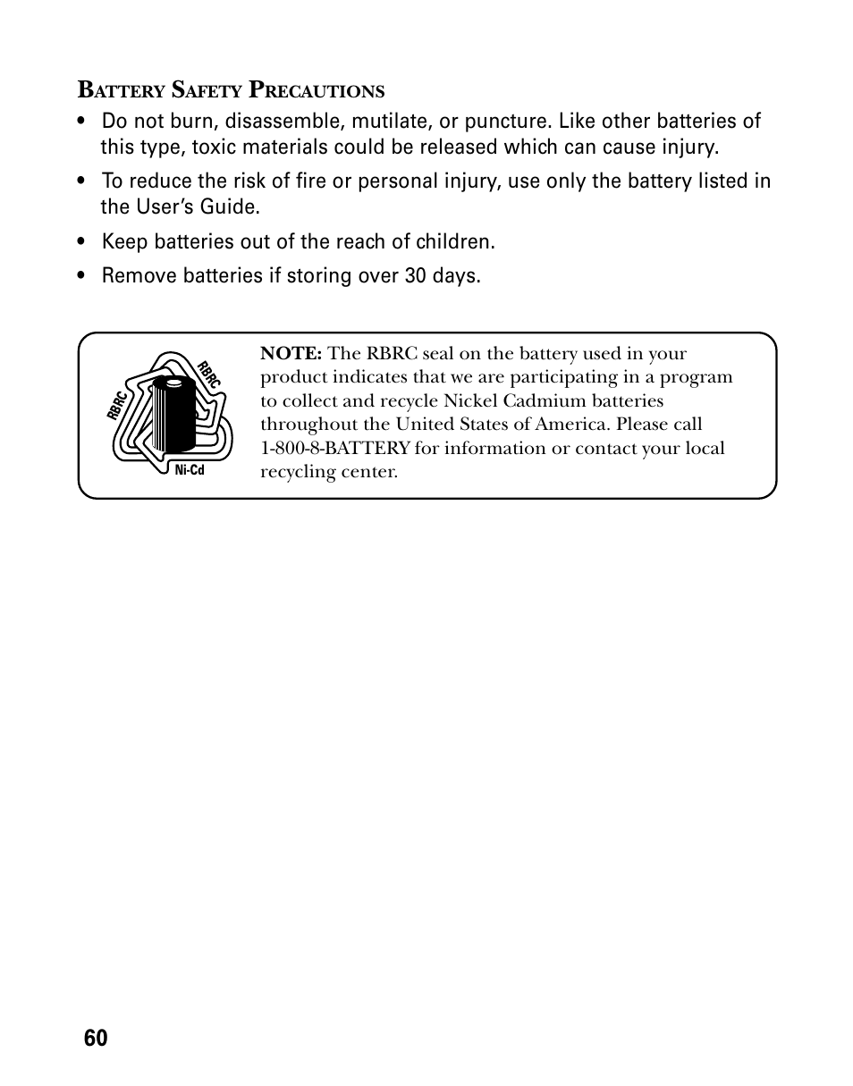 Battery safety precautions, Attery, Afety | Recautions | Technicolor - Thomson 26955 User Manual | Page 60 / 72