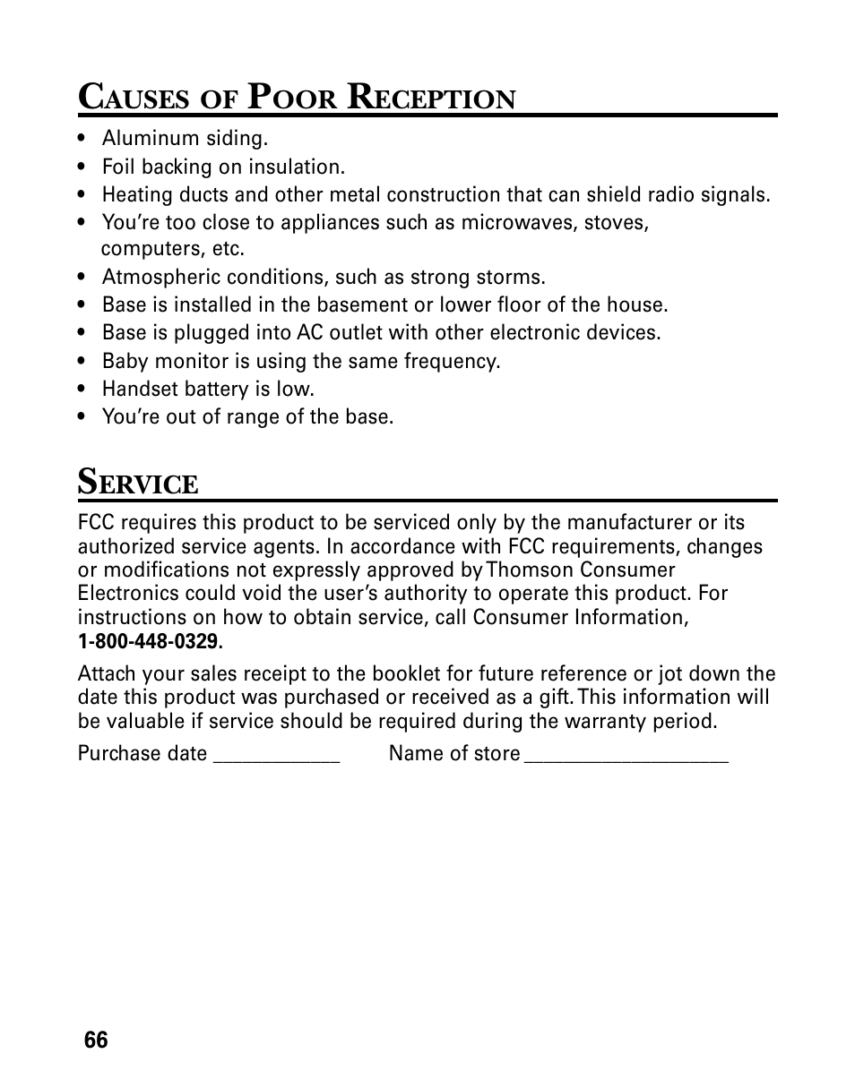 Causes of poor reception, Service, Accessory order form | Auses, Eception, Ervice, Ccessory, Rder | Technicolor - Thomson 26955 User Manual | Page 66 / 72