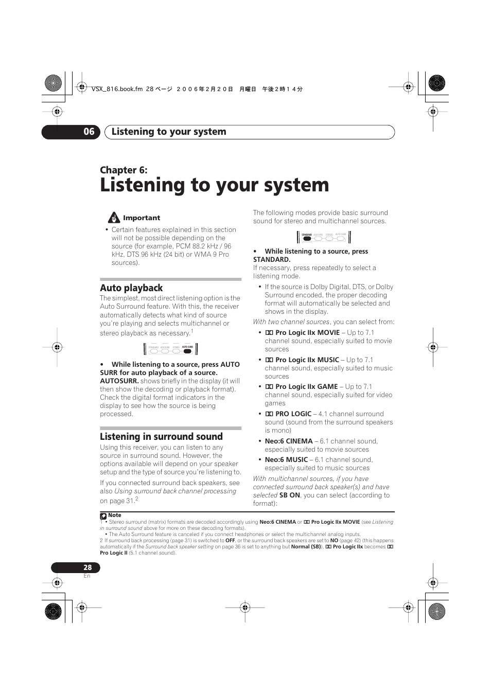 Auto playback, Listening in surround sound, Listening to your system | Listening to your system 06, Chapter 6 | Technicolor - Thomson XRB3059-A User Manual | Page 28 / 66