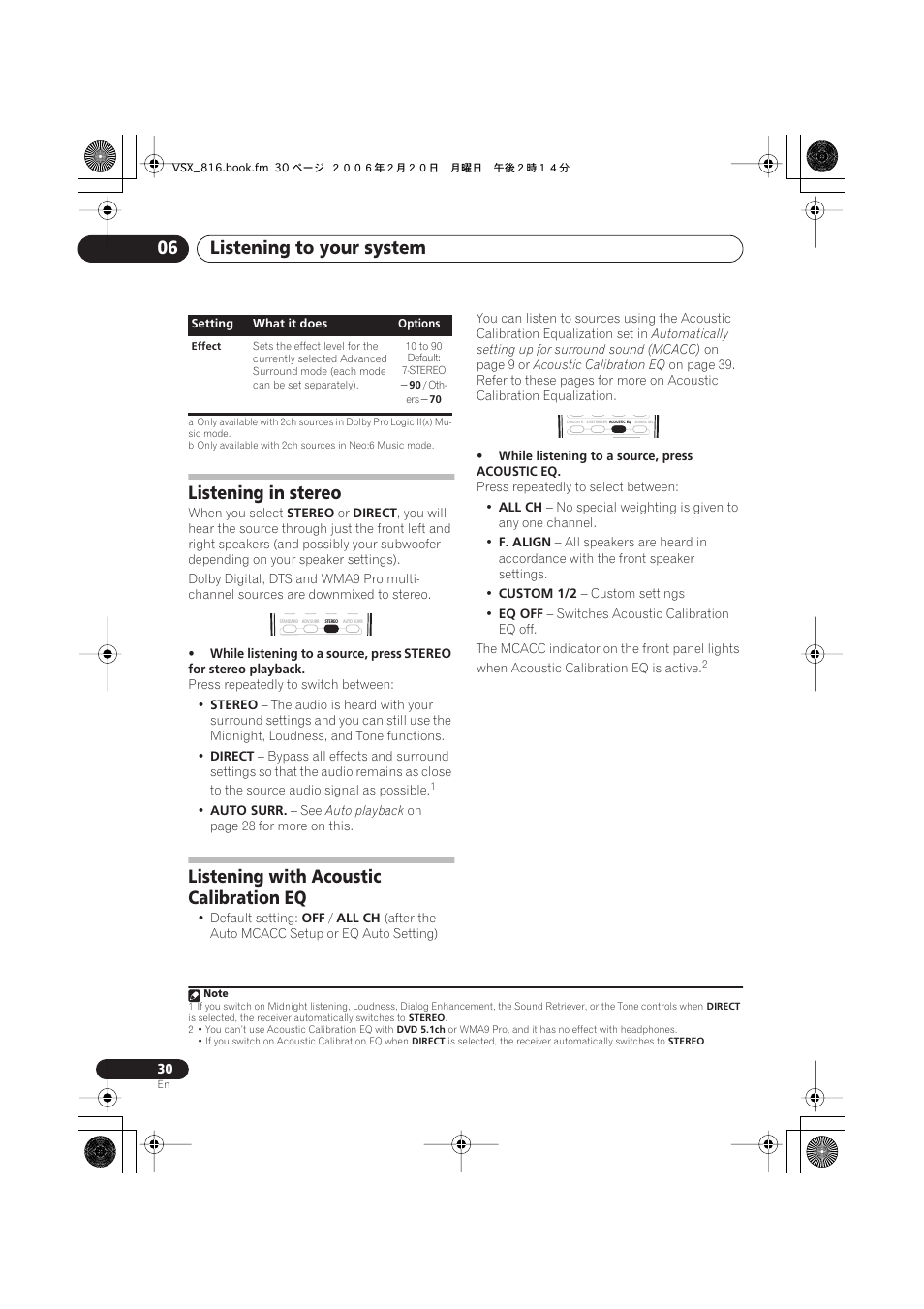 Listening in stereo, Listening with acoustic calibration eq, Listening to your system 06 | Technicolor - Thomson XRB3059-A User Manual | Page 30 / 66