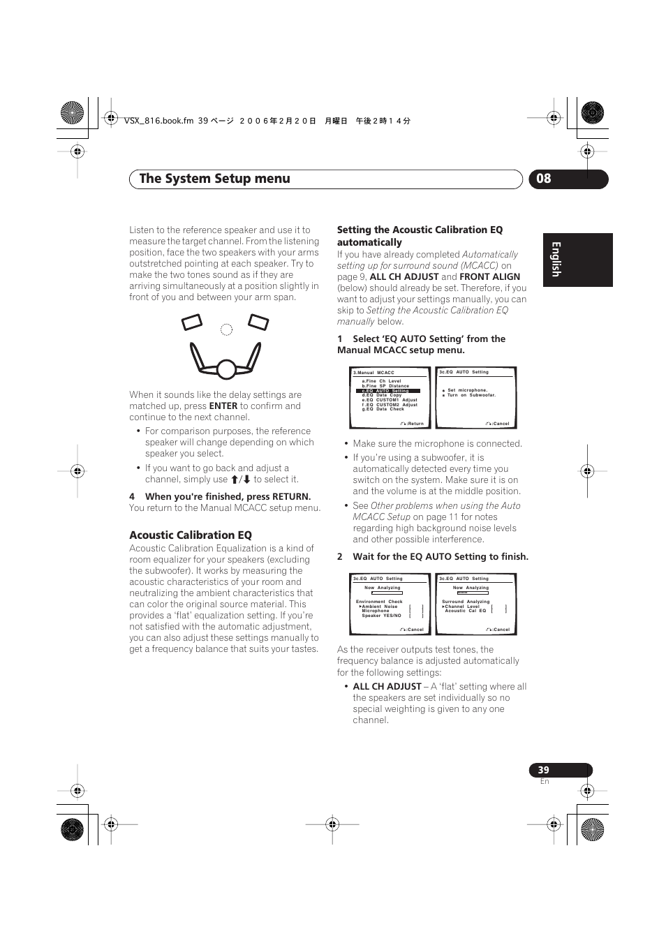 Acoustic calibration eq, The system setup menu 08 | Technicolor - Thomson XRB3059-A User Manual | Page 39 / 66