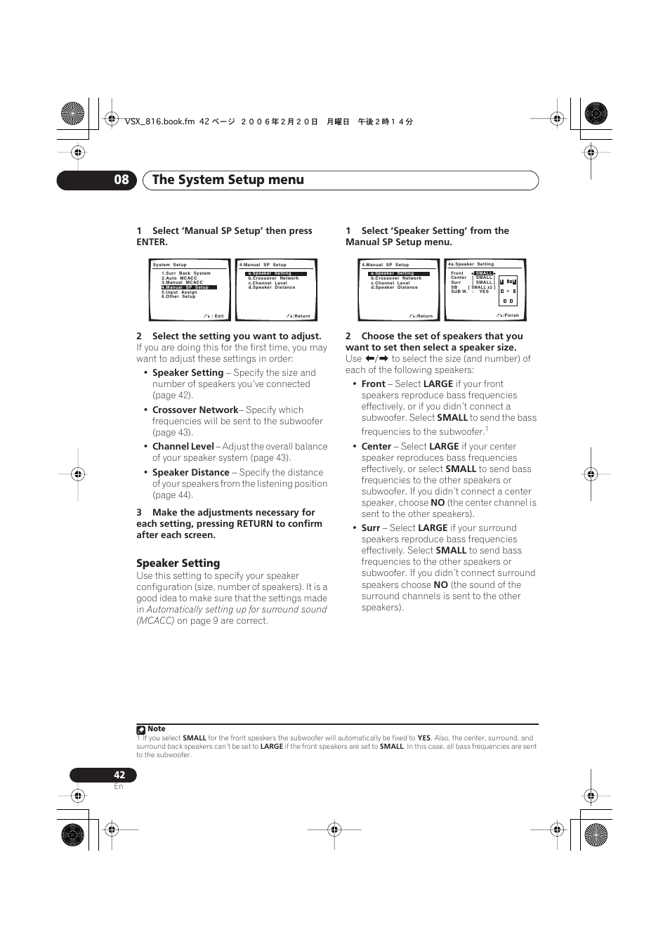 Speaker setting, The system setup menu 08 | Technicolor - Thomson XRB3059-A User Manual | Page 42 / 66