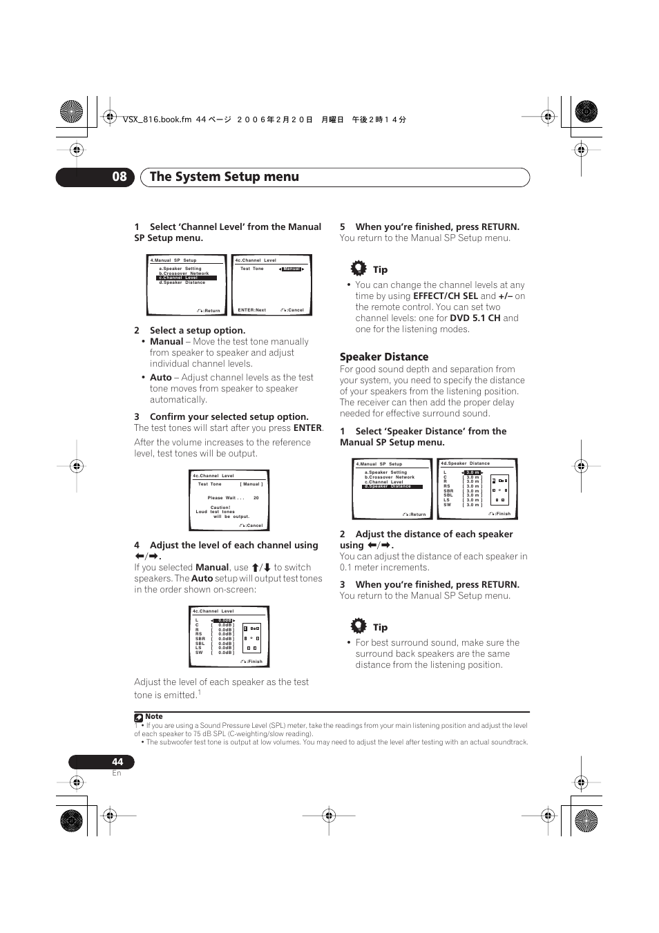 The system setup menu 08, Speaker distance | Technicolor - Thomson XRB3059-A User Manual | Page 44 / 66