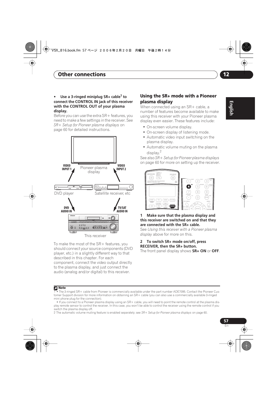 Using the sr+ mode with a pioneer plasma display, Other connections 12 | Technicolor - Thomson XRB3059-A User Manual | Page 57 / 66
