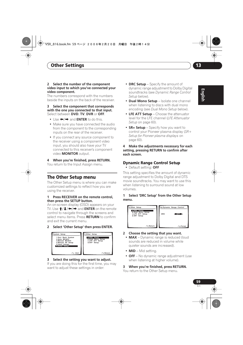 The other setup menu, Dynamic range control setup, Other settings 13 | Technicolor - Thomson XRB3059-A User Manual | Page 59 / 66
